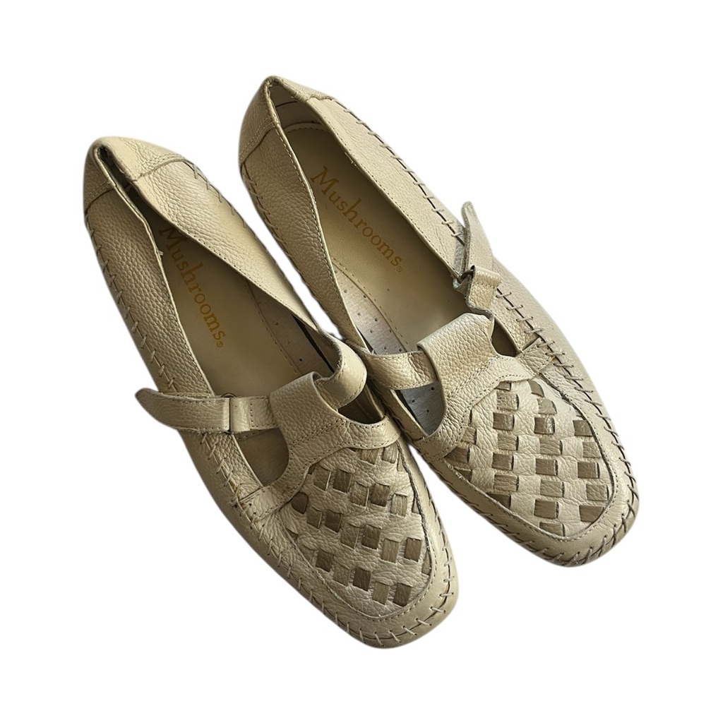 Vtg Mushrooms Woven Leather Comfort Shoes Cream Size 9